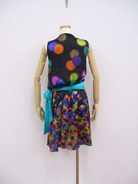 WHO'S WHO CHICO ノースリーブ シルク カシュクール ワンピース ブラック レディース フーズフー【中古】2-0624S