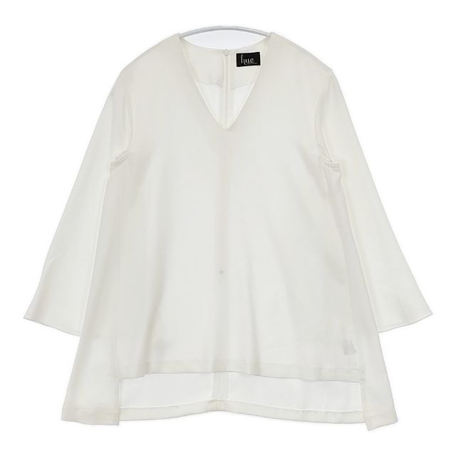 Rakuten - hue DAY TO EVENING ヒューデイトゥイブニング Vネック プルオーバー ベルスリーブ ブラウス シャツ オフホワイト レディース【中古】6-0330M