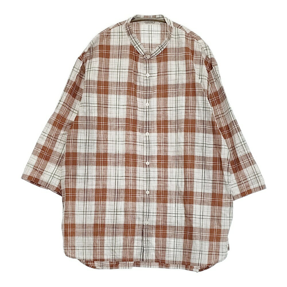 Rakuten - NEST ROBE CONFECT イカットチェック七分袖シャツ コットンリネン 02222-0045 サイズ3 ホワイト ブラウン メンズ ネストローブコンフェクト【中古】6-0414M