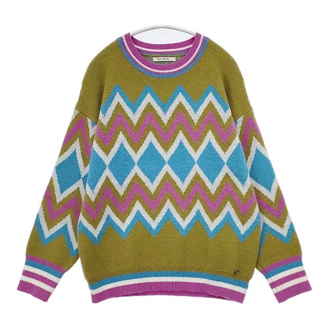 FLY GIRL 幾何学模様 セーター ニット グリーン マルチ レディース フライガール【中古】6-0122T