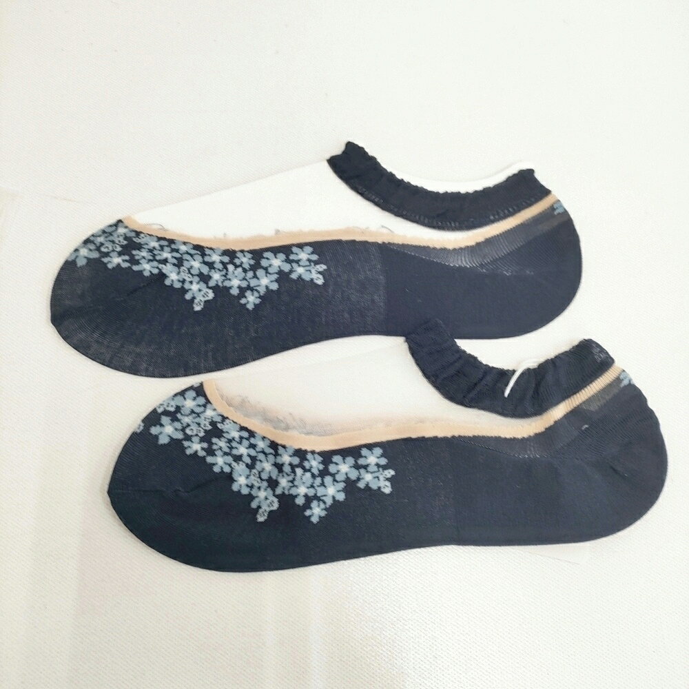 ANTIPAST 新品 シアー シースルー 花柄 ショートソックス 靴下 ネイビー レディース アンティパスト【中古】6-0122G
