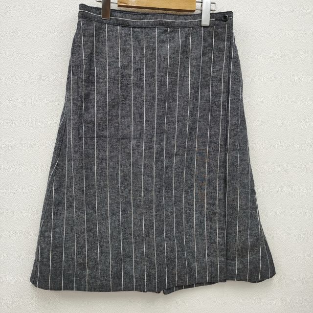 MHL. 595-6132503 リネンコットン ラップスカート 巻きスカート サイズ2 ネイビー ホワイト レディース エムエイチエル【中古】4-0204M