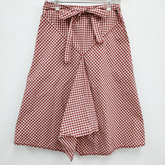 homspun 151-4394 サイズF ギンガムチェック 変形ラップスカート スカート レッド ホワイト レディース ホームスパン【中古】4-0508M