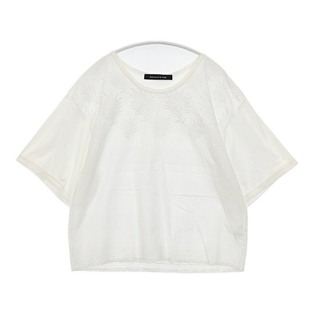 Rakuten - mizuiro-ind 刺繍 カットワーク 切替 コットン 日本製 半袖Tシャツ カットソー ホワイト レディース ミズイロインド【中古】6-0410S