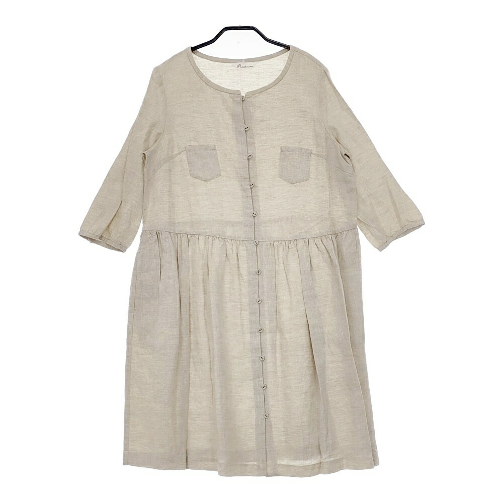 TABASA et Pitchoune リネン 長袖 G2441FAS011 サイズ36 定価19000円 ワンピース ベージュ レディース タバサエピッチュン【中古】5-0502M