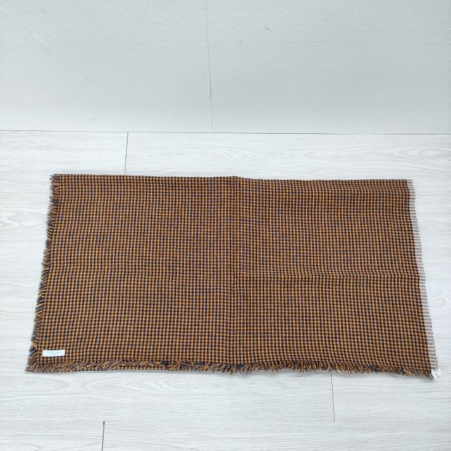 fog linen work 未使用品 リネン ギンガムチェック フリンジ マフラー ストール オレンジ ネイビー レディース フォグリネンワーク【中古】4-0610G