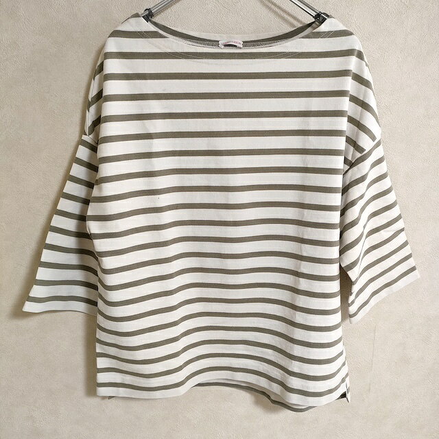 Rakuten - DRESSTERIOR ドロップショルダー ボーダー ボートネック カットソー アイボリー カーキ レディース ドレステリア【中古】4-0730M
