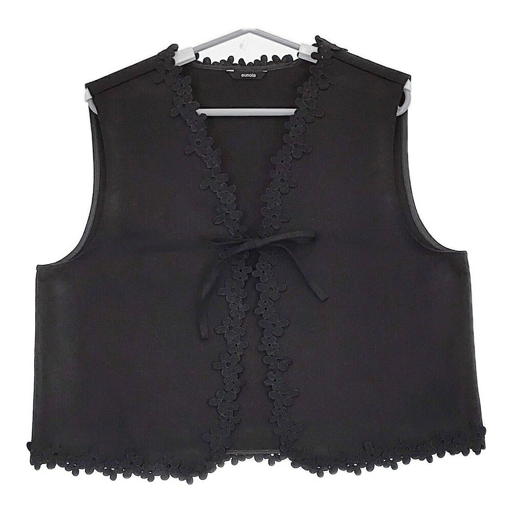 eunoia ユノイア Cotton flower vest コットンフラワーレースベスト 定価19470円 ベスト ブラック レディース【中古】5-0511M