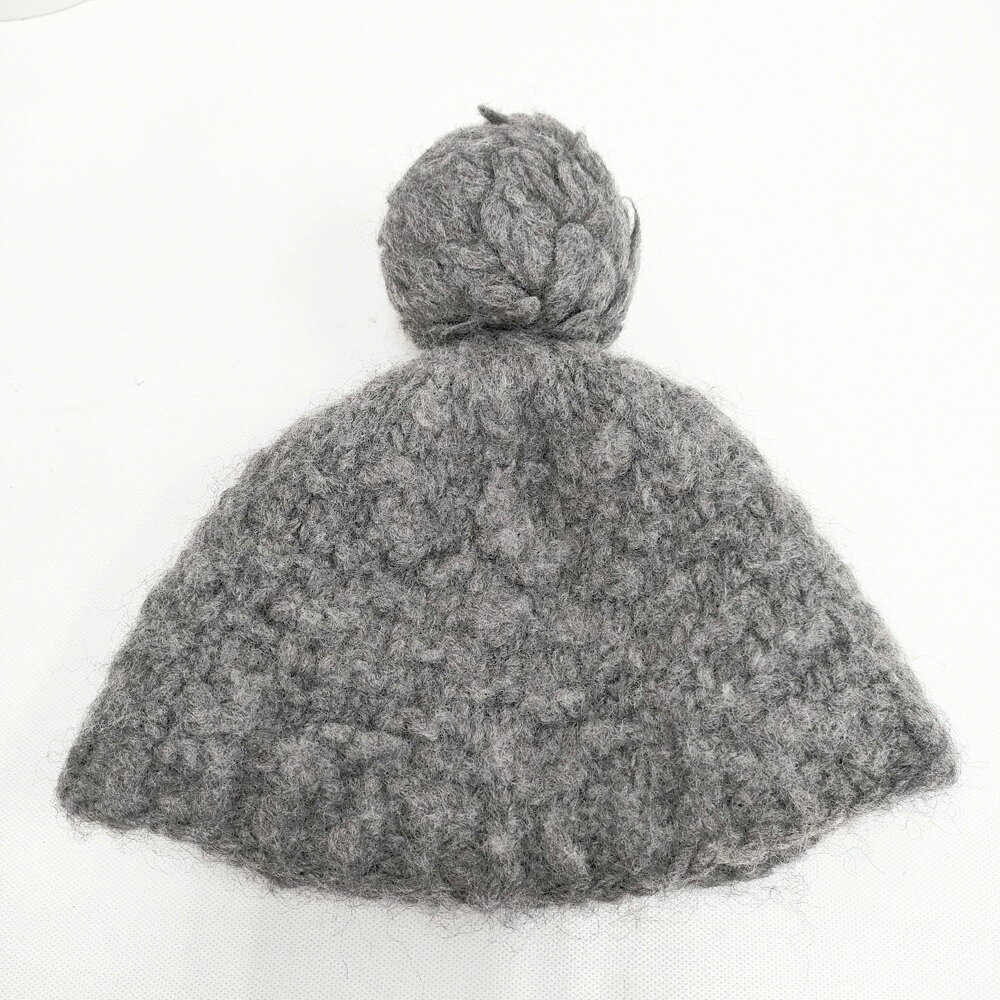 ブランド古着の専門店 ジージーのyourwear ウール100％ ポンポン付き ニット帽 帽子 ニットキャップ グレー レディース ユアウェア【中古】5-1222T｜アングル2