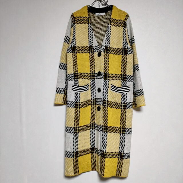 Rakuten - MYCLO マイクロ check knit coat チェックニット コート イエロー レディース【中古】4-1124T