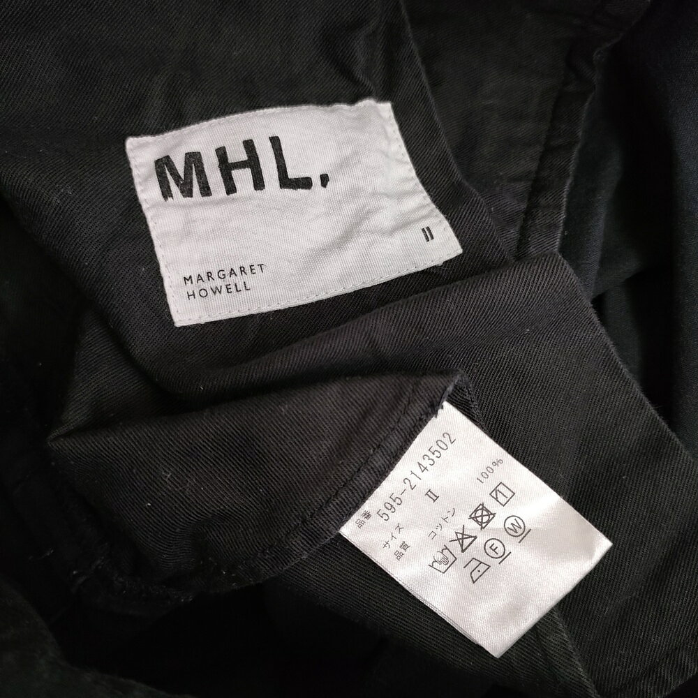 MHL. WASHED COMPACT COTTON TROUSERS 595-2143502 定価28600円 サイズ2 パンツ 22SS ブラック レディース エムエイチエル【中古】5-0513M