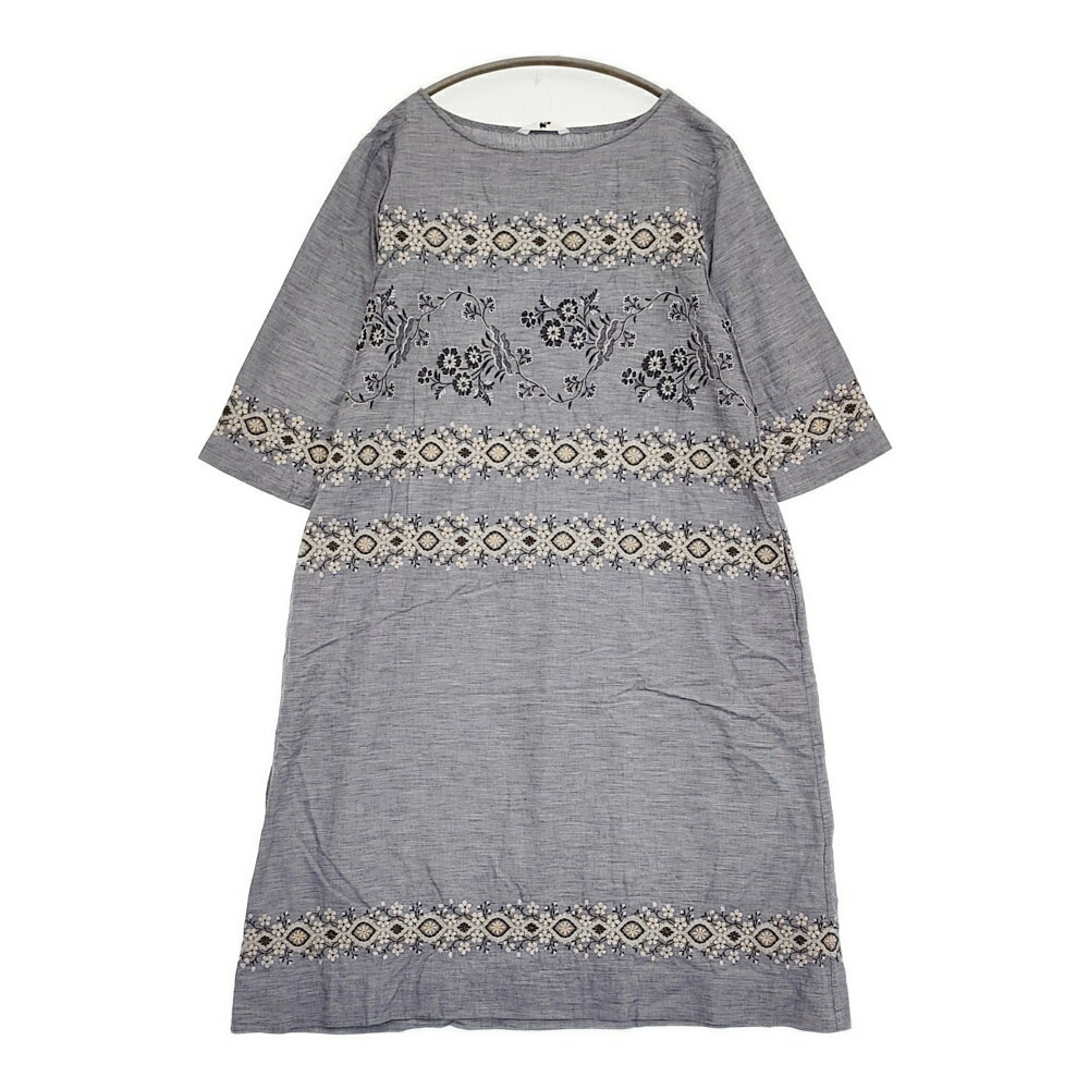 45R/45rpm ハケ目ガーゼツイード刺繍ワンピース ドレス 定価68200円 ブルー レディース フォーティーフ..