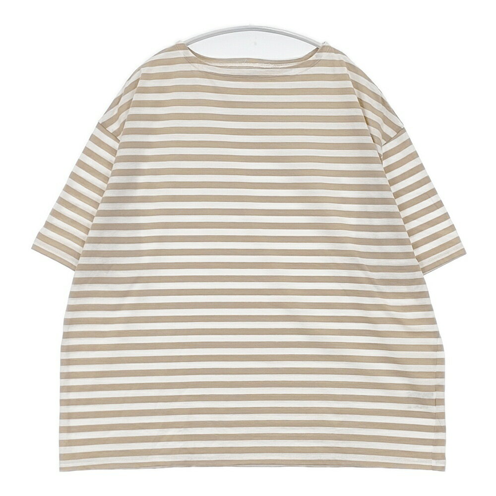 veritecoeur 1×1ボーダーハーフスリー 定価11000円 VVC-464 ボートネック 半袖Tシャツ カットソー 24SS ベージュ ホワイト レディース ヴェリテクール【中古】6-0522S