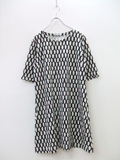 marimekko SUOMU　半袖　S ワンピース ブラック　ホワイト レディース マリメッコ【中古】1-0514S♪