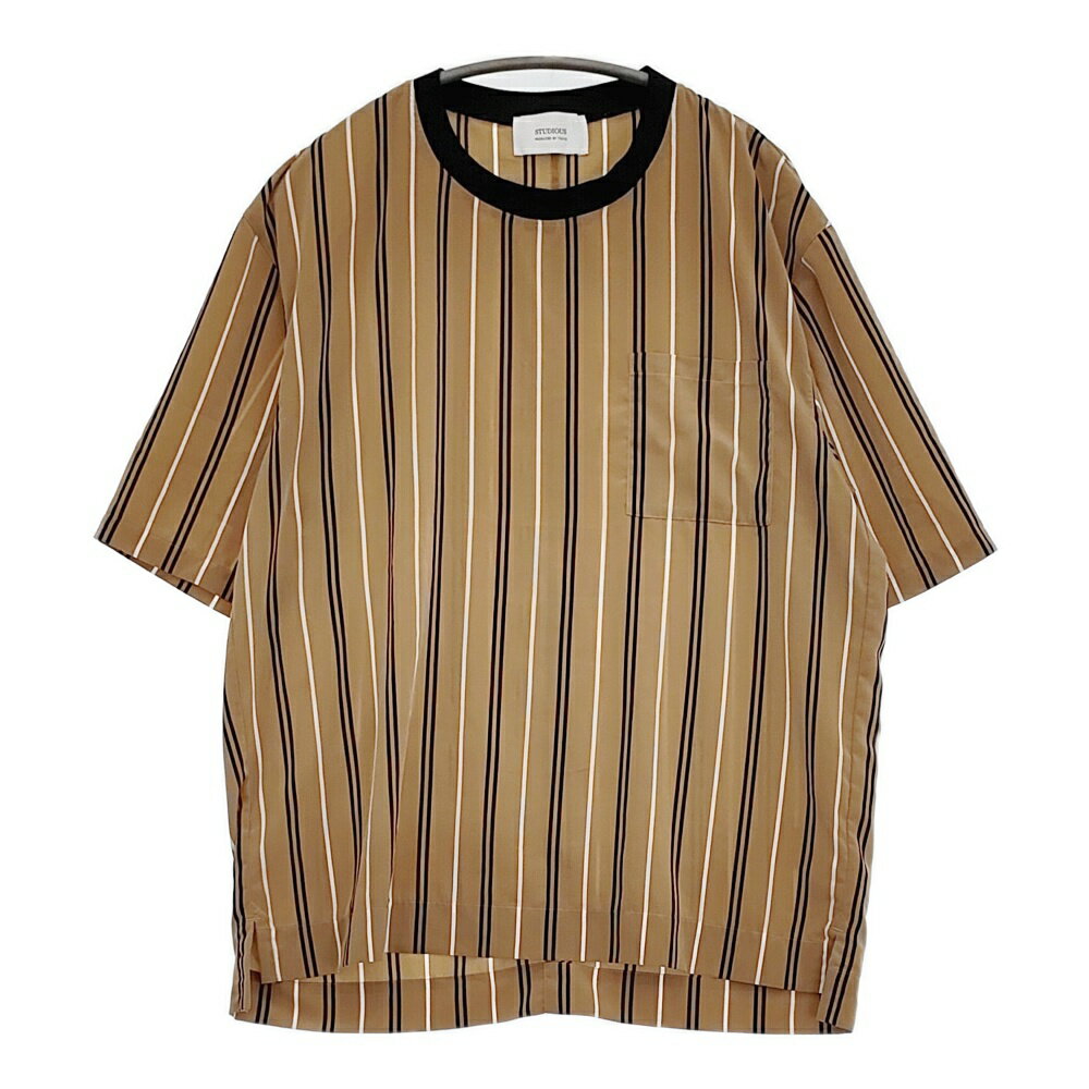 STUDIOUS ポリエステル プルオーバー ストライプ サイズ2 半袖Tシャツ カットソー ベージュ ブラック メンズ ステュディオス【中古】5-..