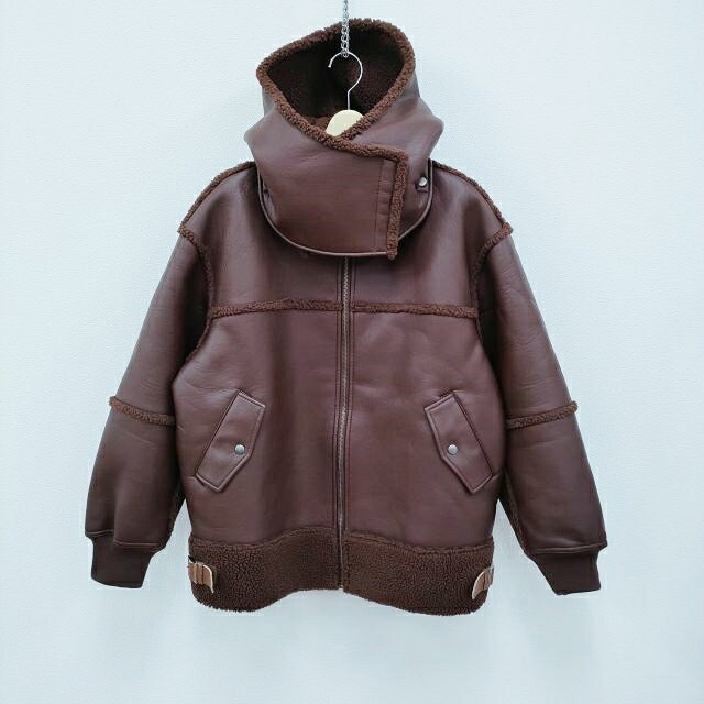 Rakuten - ROKU 6 BEAUTY&YOUTH FAKE LEATHER×BOA ZIP BLOUSON フェイクレザーブルゾン ジャケット エンジ レディース ロクビューティアンドユース【中古】3-0108A