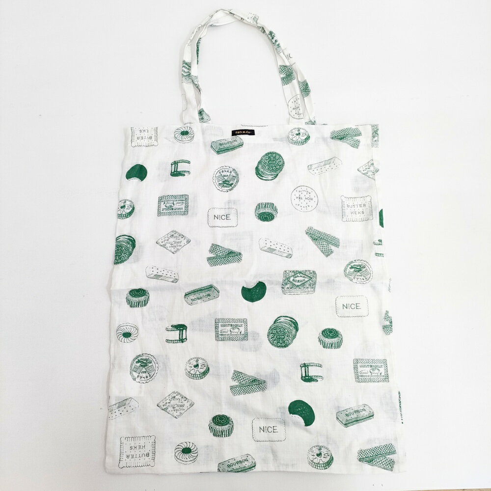 R&D.M.Co- リネン BRITISH BISCUIT ブリティッシュビスケット トートバッグ ホワイト グリーン レディ..