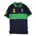 RALPH LAUREN ビッグポニー ナンバリング 切替 サイズM 10-12 キッズ ポロシャツ ネイビー グリーン レディース ラルフローレン【中古】5-0806S