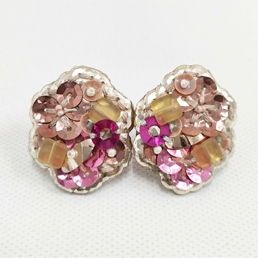 tamas スパンコール ビーズ アクセサリー イヤリング ゴールド ピンク レディース タマス【中古】5-1112G