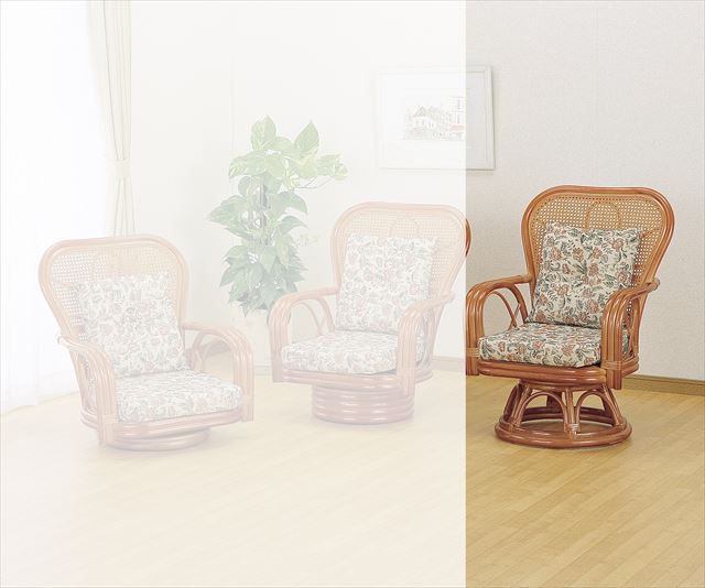 ラウンドチェアー ハイタイプ S-563 ライトブラウン 籐 籐家具 座椅子 椅子 イス 回転式 和風リビング..