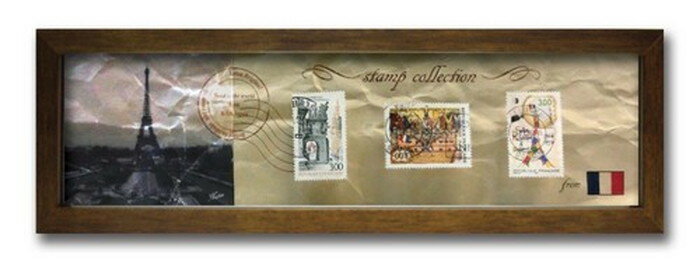 切手 アンティーク調 インテリアアート Stamp Collection ブラウン フランス PZ-7002 店舗 カフェ ラウ..