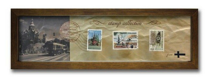 切手 アンティーク調 インテリアアート Stamp Collection ブラウン フィンランド PZ-7006 店舗 カフェ ..