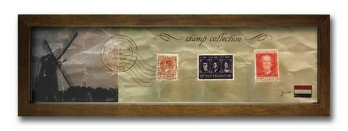 切手 アンティーク調 インテリアアート Stamp Collection ブラウン オランダ PZ-7010 店舗 カフェ ラウ..