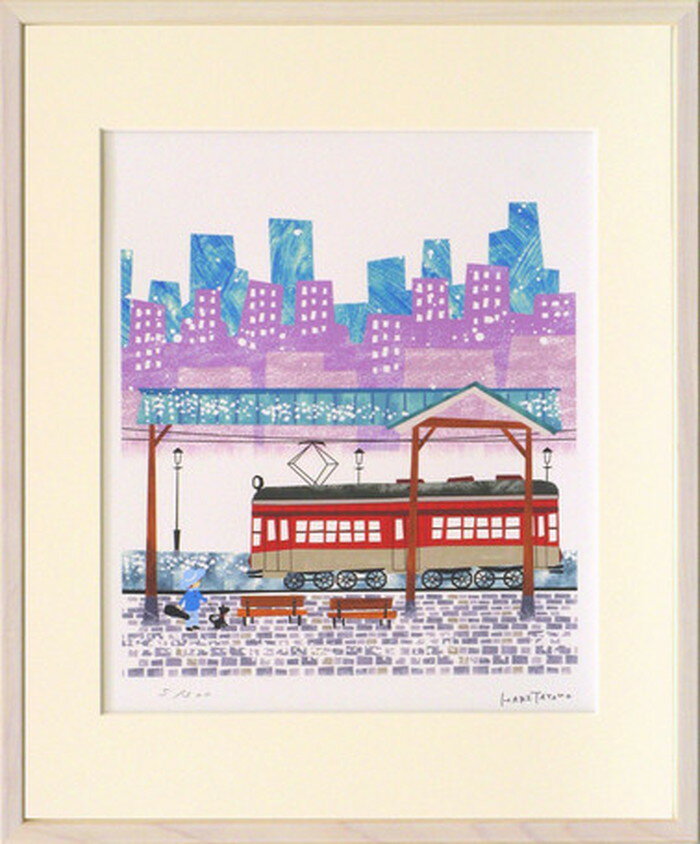 アートフレーム はり たつお 路面電車と雪の街 空色ぼうしのお話し 365x440x25mm ZTH-60821 bic-694278..