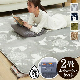 ラグマット 洗える ホットカーペット カバー〔モリス〕2畳 186x186cm +ホットカーペット本体セット セット 電気カーペット対応 ラグ マット あったか ふんわり 北欧 防ダニ シャギー 無地 エルク フランネル 保温シート ウォッシャブル おしゃれ かわいい mu-i-2000039