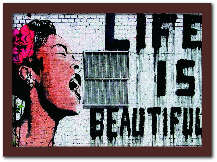 バンクシー Banksy インテリアアート Life is beautiful ライフ・イズ・ビューティフル VS-1003BR-A4 フレームカラー：ブラウン サイズ：A4 kar-10054179s3 アートパネル 北欧 モダン 家具 インテリア 新生活 オ