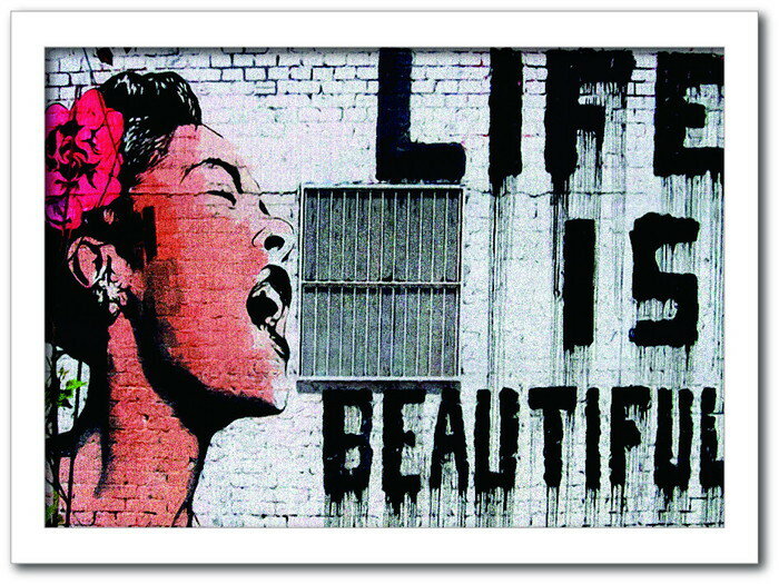樂天商城 - バンクシー Banksy インテリアアート Life is beautiful ライフ・イズ・ビューティフル VS-1003WH-A3 フレームカラー：ホワイト サイズ：A3 店舗 カフェ ラウンジ ロビー ホテル 法人 kar-10054179s6 アートパネル アートボード 壁紙 装飾
