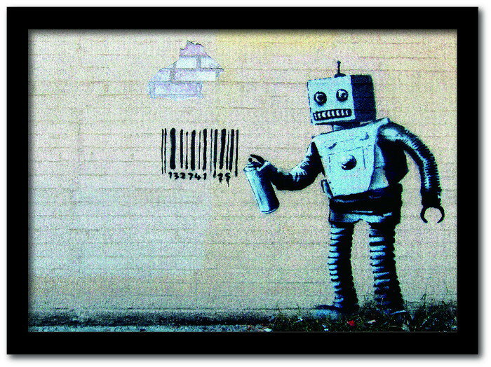 バンクシー Banksy インテリアアート Barcode Robot バーコードロボット VS-1004BK-A4 フレームカラー：ブラック サイズ：A4 kar-10054180s1 アートパネル アートボード 壁紙 装飾フィルム 送料無料 北欧 モダン 家具 インテリア ナチュラル テイスト 新生活 オスス
