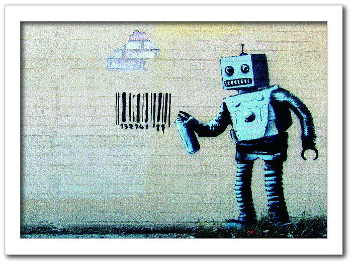 バンクシー Banksy インテリアアート Barcode Robot バーコードロボット VS-1004WH-A4 フレームカラー：ホワイト サイズ：A4 店舗 カフェ ラウンジ ロビー ホテル 法人 kar-10054180s2 アートパネル アートボード 壁紙 装飾フィルム 送料無