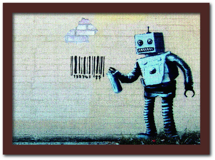 バンクシー Banksy インテリアアート Barcode Robot バーコードロボット VS-1004BR-A4 フレームカラー：ブラウン サイズ：A4 kar-10054180s3 アートパネル アートボード 壁紙 装飾フィルム 送料無料 北欧 モダン 家具 インテリア ナチュラル テイスト 新生活 オスス