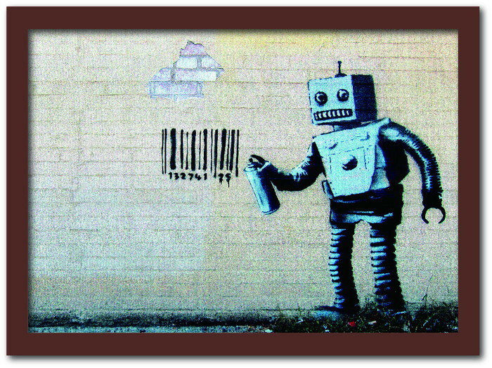 バンクシー Banksy インテリアアート Barcode Robot バーコードロボット VS-1004BR-A3 フレームカラー：ブラウン サイズ：A3 kar-10054180s7 アートパネル アートボード 壁紙 装飾フィルム 送料無料 北欧 モダン 家具 インテリア ナチュラル テイスト 新生活 オスス