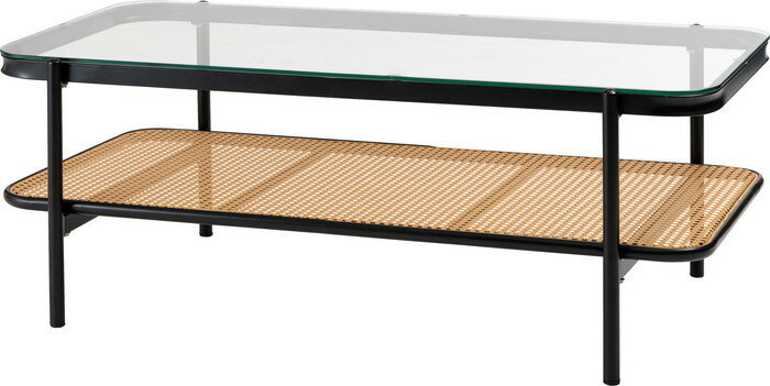 リビングテーブル センターテーブル ブラック W110×D54.5×H40.5 リビングテーブル ガラステーブル 透け感 抜け感 おしゃれ シンプル ブラック 黒 ディスプレイ収納 棚 かっこいい モダン インダストリアル ラタン テーブル 机 つくえ ベージュ 吸盤付き ガラス クリアテー