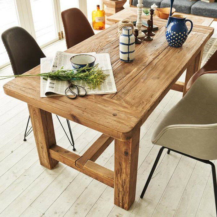 ダイニング テーブル ブラウン W160×D80×H72 テーブル ダイニングテーブル 食卓テーブル 木製 天然木 パイン古材 アンティーク シンプル レトロ 幅160cm 什器 おしゃれ 重厚感 azu-we-887 ダイニングテーブル テーブル 送料無料 北欧 モダン 家具 インテリア ナチ