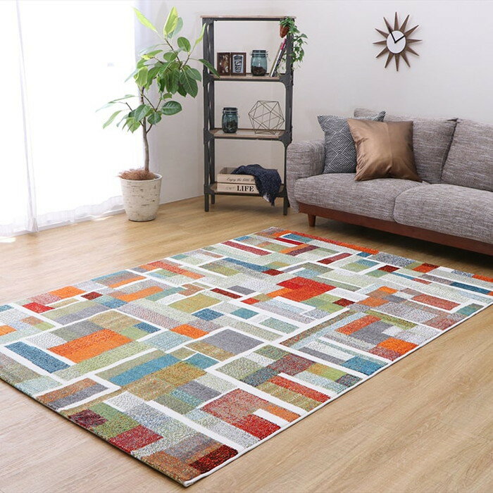 トルコ製 ウィルトン織り カーペット カラフル 長方形 幾何柄 抗菌防臭 約133×190cm ihk-1320410010201 カーペット ラグ カーペット マット 送料無料 北欧 モダン 家具 インテリア ナチュラル テイスト 新生活 オススメ おしゃれ 後払い