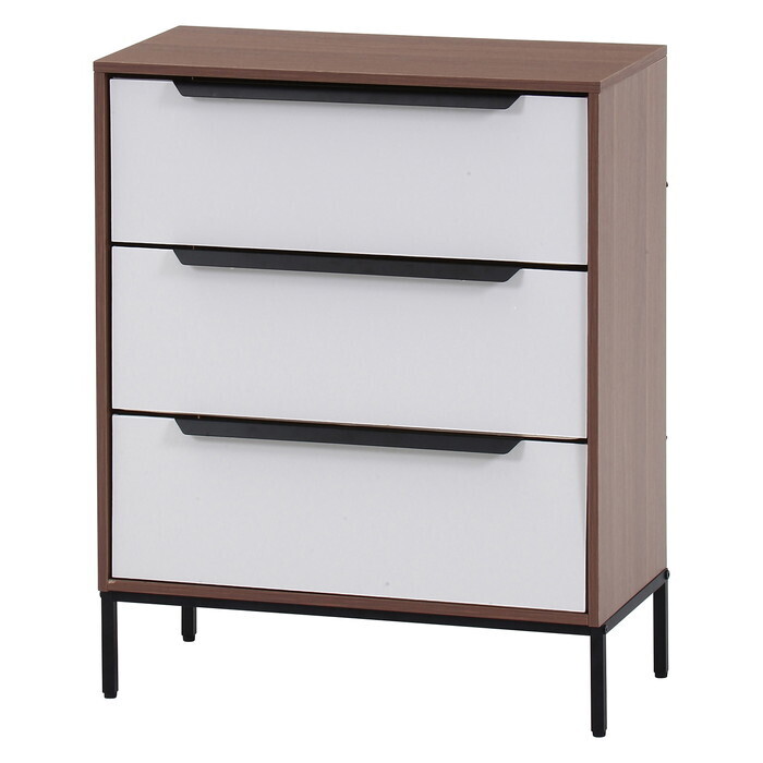 チェスト KD ファブリック クレオ 3段 ホワイト×ブラウン WH × BR 組立品 W595×D320×H733mm 8.8kg fj-29030 タンス ...