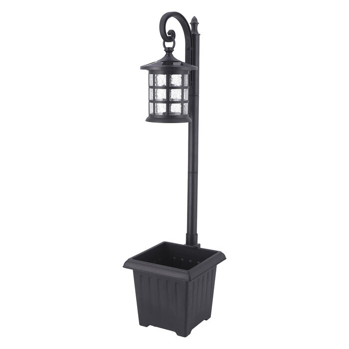 ソーラーライト LED H95cm プランター付 ブラック 組立品 W240×D250×H945mm ...