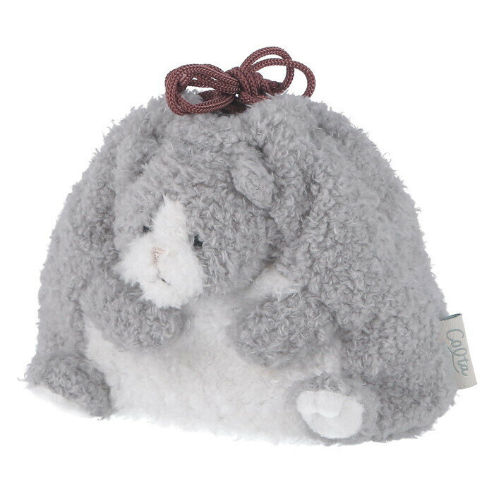 ポーチ アニマル 巾着型 ねこ グレー×ホワイト 完成品 W150×D105×H120mm 0.032kg fj-41688