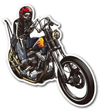 バイカーステッカー BIKER STICKER バイク ハーレー ヘルメット スカル&バイク RIGHT 骸骨 ドクロ BK016 車 ステッカー 屋外OK