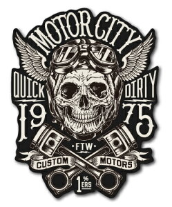 バイカーステッカー BIKER STICKER バイク ハーレー ヘルメット MOTOR CITY スカル ヴィンテージ BK041 車 ステッカー 屋外OK