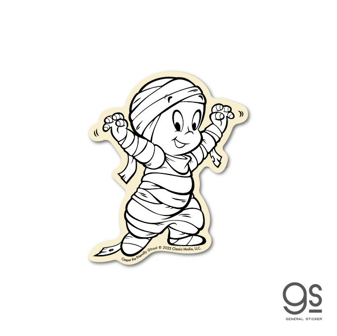 誰もが一度はみたことがあるあの愛されキャラクターがステッカーになりました♪ 可愛らしい幽霊のキャスパーが様々なデザインでステッカーになっています♪ こちらの商品は耐水、耐光性のある塩ビステッカーです。 自社工場製品だからこそのクオリティ！ 他輸入品とは一線を画した、高品質な仕上がりの商品です。 屋外はもちろん、スマホ、PC、タブレット、ノートや手帳、 冷蔵庫などの大型家電にも！ 様々なシーンでお楽しみ下さい。 ●サイズ 　幅53mm×高さ73mm（本体サイズ） ●製造国 　日本（自社製造） ●備考 　株式会社ゼネラルステッカーが企画・製造・販売しております、 　ライセンス商品です。 Casper the friendly ghost &copy;2022 Classic Media,LCC.
