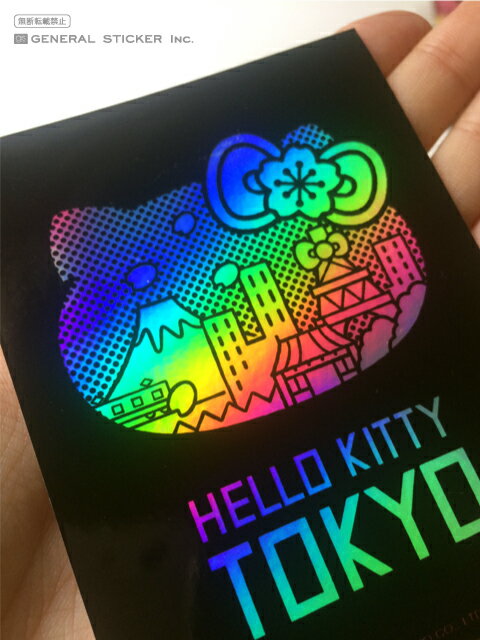 ハローキティ TOKYO 東京 ホログラム 黒 ステッカー イラスト サンリオ キャラクタ...