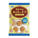 リングドーナツ・コロコロあんドーナツ　カルシウム入り ■特徴 1個25gあたりカルシウム200mg配合。 食べやすさを考えた、しっとりとした食感。 人気の高い、定番の味、種類をラインアップ。 リングドーナツ：ミルク風味のベーシックな「プレーン」と、甘さ・ほろ苦さの深い香りが際立つ「チョコ味」。 コロコロあんドーナツ：ほど良い甘さの粒あんを口当たりの良い生地でやさしく包みました。 ※外装開封後はお早めにお召し上がりください。 ※美味しさを保つため、外装内にアルコール粉末製剤の小袋を封入しており、効力保持のため個包装に小さな穴を開けております。 ※アルコール粉末製剤の影響により、アルコール臭または苦味のすることがありますが、袋から取り出し、数分放置していただければ緩和されます。 栄養成分 ■コロコロあんドーナツ　カルシウム入り（1個25g当り） エネルギー(kcal)100 水分(g)5.4 たんぱく質(g)1.6 脂質(g)4.9 炭水化物(g)12.4 灰分(g) 0.8 ナトリウム(mg) 50 カリウム(mg) 32 カルシウム(mg) 200 リン(mg) 31 鉄(mg) 0.2 食塩相当量(g) 0.1 ●原材料 ■コロコロあんドーナツ粒あん （砂糖、小豆）（中国製造）、小麦粉、食用油脂、砂糖、鶏卵、牛乳、マーガリン、脱脂大豆粉、脱脂粉乳、食塩、乾燥卵黄、でん粉／卵殻カルシウム、膨張剤、増粘剤（グァーガム）、香料、乳化剤、着色料（V.B2、カロチン）