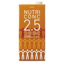 ◇ ニュートリーコンク2.5 「食べられない・・・」に2.5kcal/mLの高栄養 飲むだけ、混ぜるだけで、おいしく栄養補給。 エネルギーだけでなく、たんぱく質やビタミン・ミネラルなど 不足しがちな栄養素を効率よく摂取できます。 食べたくても食べられない、たくさんの量が食べられない、 食事から十分な栄養が摂れていないなど、 栄養補給のさまざまなお悩みを解決します。 ◇ 製品特徴 ・1mLあたり2.5kcalの少量×高栄養 　1本200mL当たり500kcal、たんぱく質16g ・ビタミン・ミネラルもしっかり補給 ・バランスのとれたエネルギー比率 ・そのまま飲んでもおいしい濃厚キャラメル味 ・200mLにはストローがついています。 ・糖質の一部にパラチノースを使用して甘さを抑えました。料理にも合わせやすい甘さです。 ・糖質をゆっくり消化吸収する「スローカロリー」の考えに則り開発された「スローカロリープロジェクト」賛同製品です。 ◇ 栄養成分成分表示 ニュートリーコンク2.5 (100mL当たり) エネルギー　250 kcal たんぱく質　8.1 g 脂質　6.4 g 炭水化物　41.5 g 　糖質　39 g 　食物繊維　2.5 g 食塩相当量　0.61 g ナトリウム　242 mg カリウム　200 mg カルシウム　257 mg マグネシウム　36 mg リン　144 mg 鉄　1.6 mg 亜鉛　2.8 mg ヨウ素※　37 μg マンガン※　0.9 mg 銅※　0.2 mg セレン※　10 μg クロム※　10 μg モリブデン※　6 μg ビタミンA　150 μg ビタミンD3　1.5 μg ビタミンE　2.7 mg ビタミンK　14 μg ビタミンB1　0.5 mg ビタミンB2　0.5 mg ナイアシン　4.4 mg ビタミンB6　0.5 mg 葉酸　75 μg ビタミンB12　0.75 μg ビオチン　13.5 μg パントテン酸　1.9 mg ビタミンC　33 mg クロル※　129 mg 水分　52 g ◇ 原材料名 澱粉分解物（国内製造）、乳たんぱく質（乳成分を含む）、パラチノース、植物油、難消化性デキストリン、ドロマイト、ブドウ糖、乾燥酵母、さとうきび抽出物、V.K2含有粉末油脂（大豆を含む）／クエン酸Na、乳化剤、塩化K、V.C、クエン酸鉄Na、V.E、V.A、ナイアシン、パントテン酸Ca、V.B1、V.D、V.B6、V.B2、葉酸、V.B12 ◇ 保存方法 常温・暗所 ◇ 賞味期限 製造日より180日 ◇ アレルギー表示 乳及び乳製品、大豆 ● ご注意 本品には乳成分、大豆が原材料の一部に含まれております。 静脈内へは絶対に注入しないでください。 医師・栄養士等の指導によりご使用ください。 容器に漏れ・膨張・破損が見られるもの、開封時に色・におい・味等に異常のあるものは使用しないでください。 内容物が沈殿している場合があります。よく振ってご使用ください。 製品の容器継ぎ目に相当する箇所に色がつくことがありますが、品質には問題ありません。 ＜1,000mL使用時＞ キャップを持って持ち上げるとはずれる場合がありますので、必ずパックを持ってください。 口栓の内側に開封用の歯がついています。口栓の内側に指を差し込まないでください。 小さなお子様がキャップを口に入れないようご注意ください。 《保管上の注意》 無菌充填包装ですから開封前は、常温でも保管できます。(暗所) ＜200mL使用時＞ 開封後はすみやかに使用してください。 ＜1,000mL使用時＞ 開封後は注ぎ口のキャップを閉めて、立てて冷蔵庫に保管し、お早めにご使用ください。