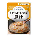 かむ力 ・飲み込む力の目安 区分3 （細かくまたはやわらかければ食べられる ／水やお茶が飲み込みづらいことがある） 内容量 100g×1袋 原材料名 野菜（だいこん、にんじん、ごぼう、長ねぎ）、豆腐、豚肉加工品（豚肉、でん粉、乾燥マッシュポテト、乾燥卵白、食塩）、豚肉、みそ、でん粉、植物油脂、米発酵調味料、しょうゆ、ポークエキス、かつお節エキス、砂糖、食物繊維／調味料（アミノ酸等）、卵殻カルシウム、増粘剤（キサンタンガム）、豆腐用凝固剤、（一部に卵・小麦・大豆・豚肉を含む） 栄養成分 【1袋(100g)当たり】 エネルギー52kcal、たんぱく質1.9g 、脂質2.7g 、炭水化物5.5g 、糖質4.3g 、食物繊維1.2g 、食塩相当量0.9g 、カルシウム72mg やわらかく仕立てた豚肉と豚ひき肉、大根、にんじん、ごぼう、豆腐、長ねぎ入りの豚汁です。とろみをつけて食べやすく仕上げました。