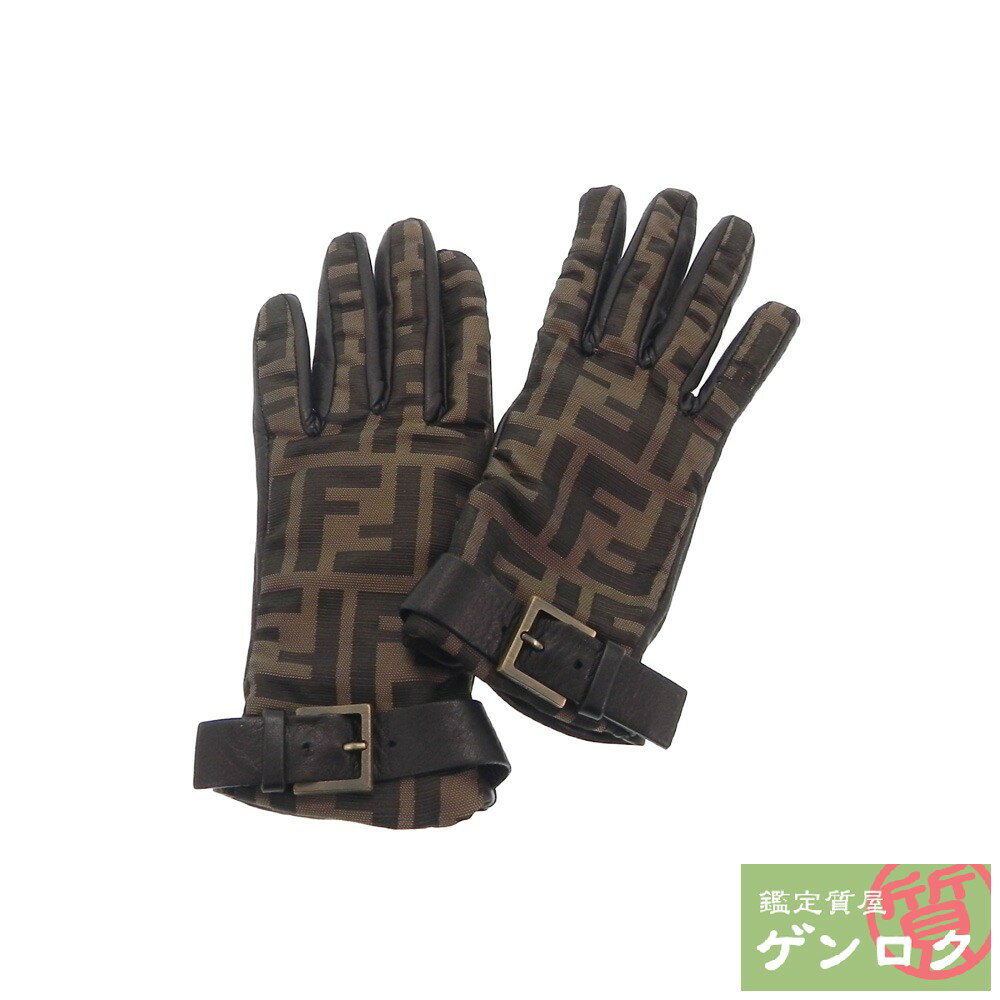 【中古】 フェンディ 手袋 ズッカ ポリエステル/ポリウレタン/綿/羊革 ブラウンFFロゴ FENDI【質屋】【代引き手数料無料】