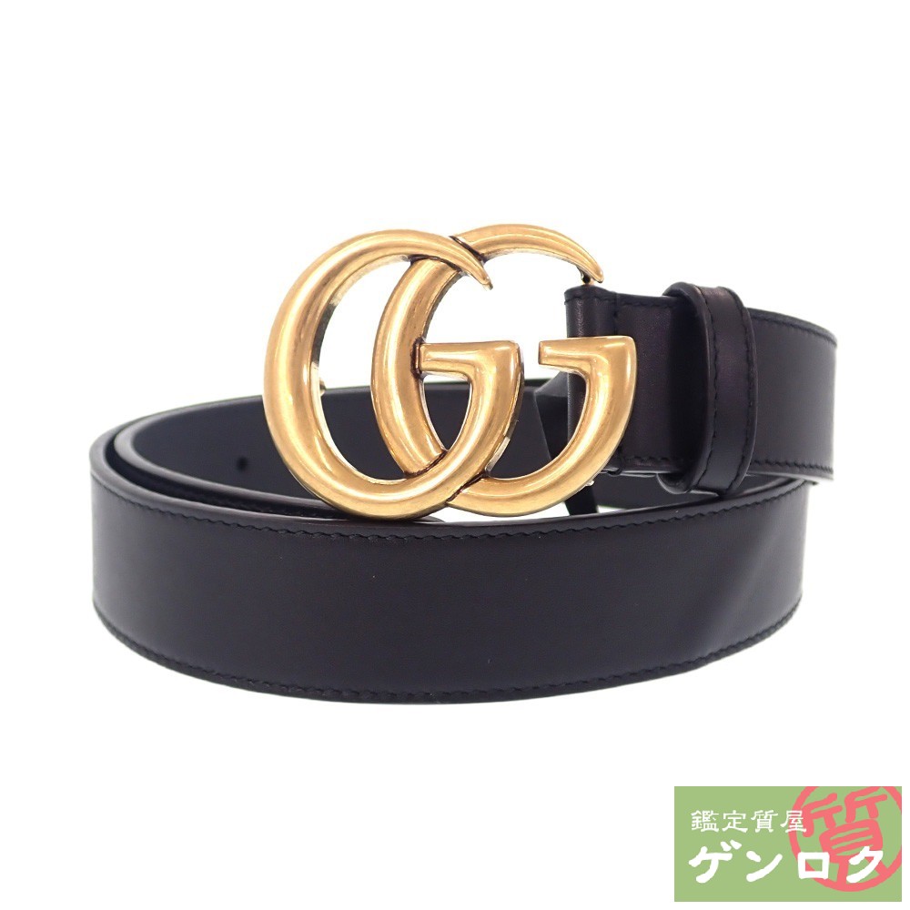 【中古】 グッチ GGマーモント ベルト 414516・AP00T・525040 ブラック レザー×ゴールド金具 ベルト GUCCI【質屋】【代引き手数料無料】